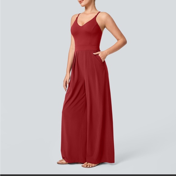 Halara Breezeful™ Backless Side Zipper Pocket Wide Leg Quick Dry Jumpsuit - Picture 3 of 9